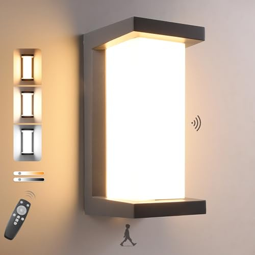 BOYIR 18W Aussenlampe mit Bewegungsmelder IP65 Wasserdicht, Anthrazit | LED Wandleuchte Außen mit Fernbedienung, Dimmbar 3000K-6500K, Außenwandleuchte Aluminium Außenlampe für Garten Terrasse