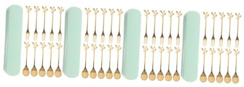 PRETYZOOM 4 Sets Tenedor De Fruta De Acero Inoxidable Cuchara Pastel Postre Placa Giratoria Tenedores Cubiertos Cuchillería Tenedor De Frutas Aperitivo Dulce Equipo Golden El Plastico