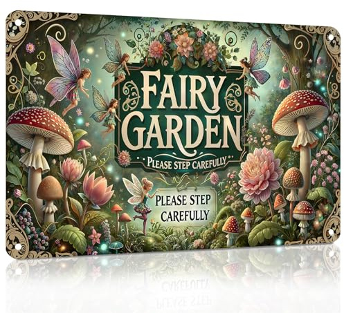 Aroutde Gardening Gifts Vintage Garden Metal Sign FAIRY GARDEN Retro Gardening Tin Plate Wall Decor for Home Garden Yard Cottage Greenhouse Outdoor Decor (8x12 Inch)