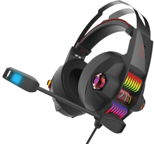 BERSERKER Cuffie Gaming con Microfono, LED RGB, Audio Stereo 2.0, Jack 3,5mm + USB, Compatibile con PS4, Switch, Xbox One, PC