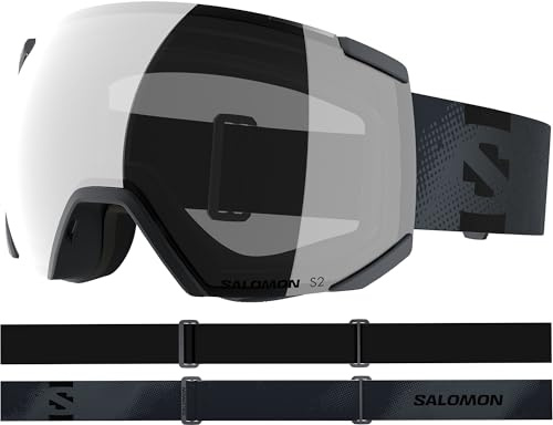 Salomon RADIUM ML Goggles, Unisex Anti-Fog Ski Goggles for Trail Running and Mountain Adventures, Ebony/Super White
