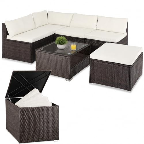 CASARIA® Conjunto de Muebles de Jardín XL Incl. Baúl Almacenaje Cojines 318L Mesa Sofá Polirratán 16 Pzs. 5 Pers. Terraza Balcón Patio
