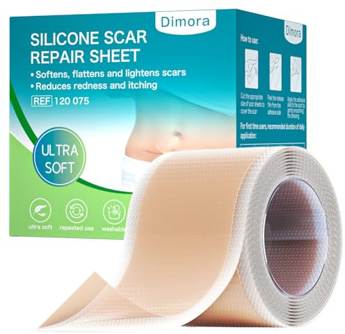 Dimora Waterproof Silicone Scar Sheets - Medical Grade Hypoallergenic Silicone Scar Tape (4cm*1.5m), Ultra-Soft Scar Removal Treatment for Surgical Scars, C Section, Tummy Tuck, Keloid Treatment