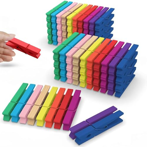 50 Pack Colored Clothespins Wooden, 72mm Colorful Clothes Pins Colorful Wooden Pegs Washing and Laundry Clothespins for Hanging Clothing Pictures