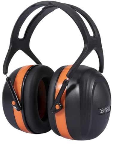 DOMIRA Ear Defenders 34dB/37dB – High Performance Hearing Protection Earmuffs, Comfortable Headband, Noise Reduction for Power Tools, Shooting, Airports – Orange/Black or Light Green