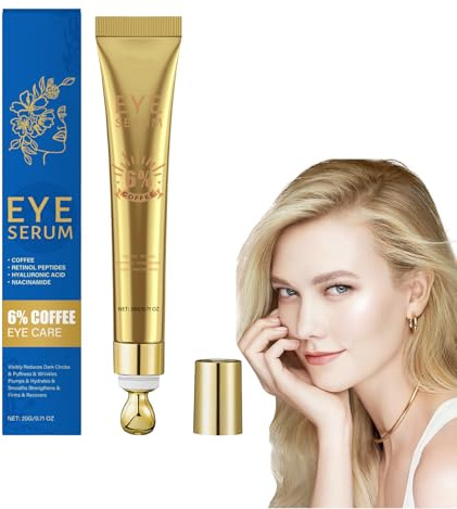 Crema contorno occhi al 6% di caffeina con acido ialuronico e peptidi - Trattamento per occhiaie e gonfiore, siero al retinolo per contrastare le linee sottili, Palla da massaggio a 360 ° (1 pezzo)