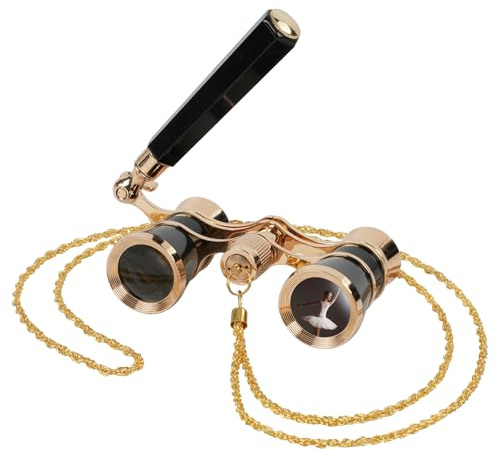 Binoculares de Ópera 3x25 HD | Prismáticos Teatro Retro Portátiles con Cadena Dorada y Funda | Ligeros para Conciertos, Museos y Regalos (Negro)