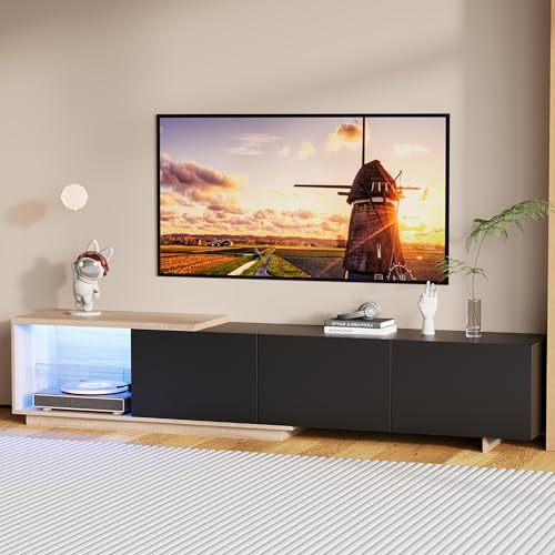 Meuble TV LED, Meuble TV Suspendu, 3 Tiroirs Meubles TV Bois avec Éclairage, Meubles TV Moderne, Table Television Salon, Applicable à Familles Divertissements Ambiance Moderne (Noir)