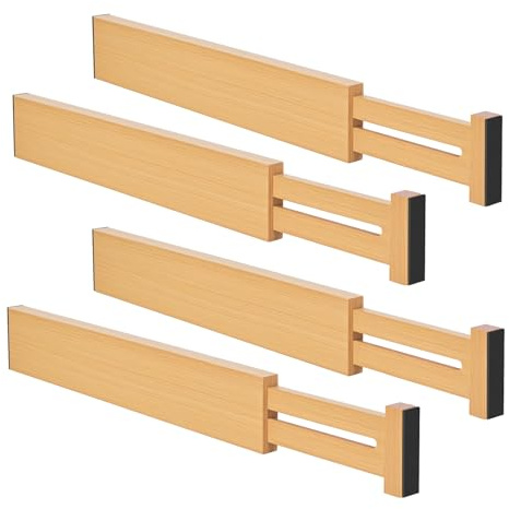 Levede 4 Pack Drawer Dividers, 14-19 Extendable & Adjustable Kitchen Drawer Organiser, Bamboo Drawers Separators for Clothing, Kitchen Utensils and Office Storage