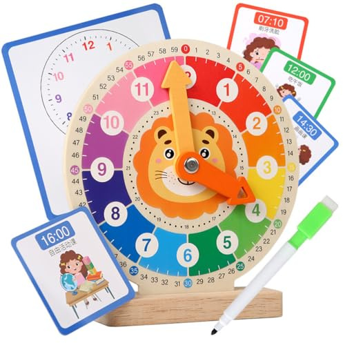 LLTCMYGS Montessori Holz-Lernuhr, Pädagogisches Zeitlernspielzeug für Kinder, Interaktive Analoguhr