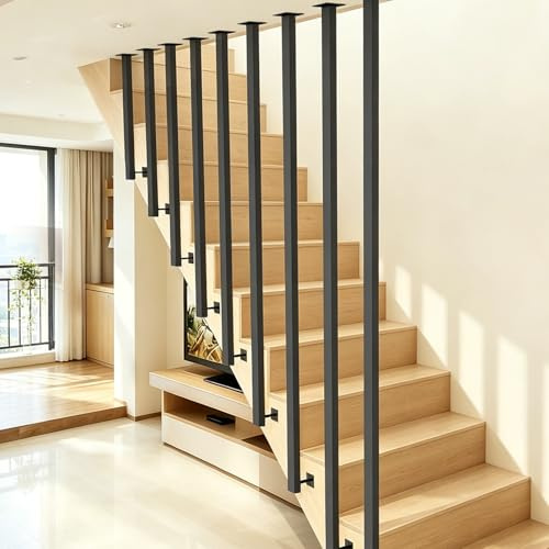 Handläufe für Treppen, Treppengeländer innen schwarz eckig, Modern Treppenspindeln Geländerpfosten, L-förmiges Treppengeländer, Zusammensetzbares Handlauf für Flure Wohnungen Villen (260cm)