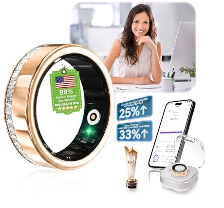 10. Gen Diamant Smart Ring und Kabelloses Ladeetui 【IP68 Wasserdicht-0 Messfehler】Fitness Tracking Ring with Heart Rate, Sleep Monitor，Tragbarer Smartring Kompatibel mit Android und iOS,Gold 11