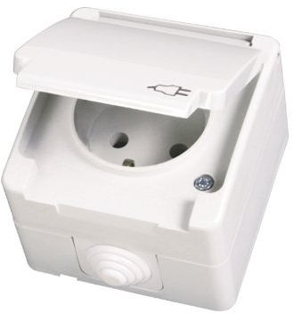 GUNSAN IP54 Steckdose Feuchtraum Aufputz Weiß 16A Schuko