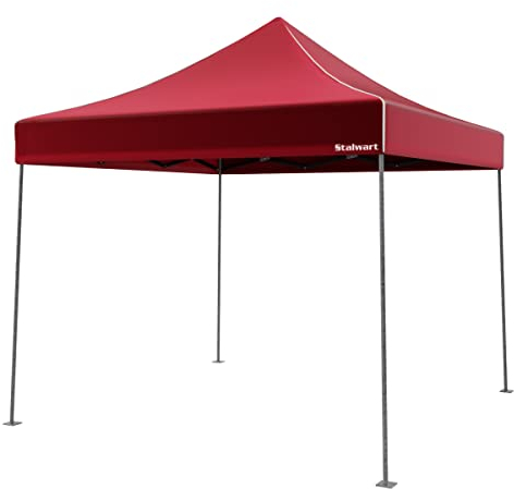 Pop-Up Outdoor Canopy Shade - 10x10 Water-Resistant Party Tent with Instant Setup and Portable Carrying Bag for Storage or Transport by Stalwart (Red)