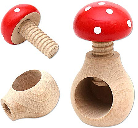 Dekohelden24 Handgemachter Nussknacker Fliegenpilz Nußknacker mit Schraubgewinde Drehnussknacker zum Nüsse knacken Maße L/B/H: 6 x 6 x 10 cm