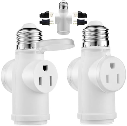 Onite 2-Pack Light Socket Outlet Adapter – Convert E26 Socket to 3-Prong Plug Outlet with Bulb Socket Kept, Dust-Proof Cover, Flame Retardant PBT, Indoor & Outdoor Use, White