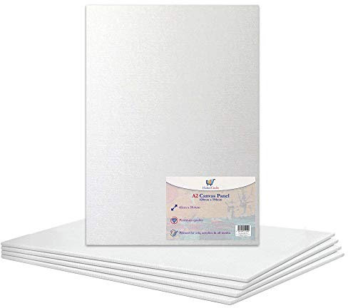 A2 Canvas panel sträckt tom kanvas bräda grundade konstnärstavlor 100 % bomull för oljemålning akrylmålning blandade medier syrafria vita dukar konstmålningspanel (A2-storlek – 420 x 594 mm – 5 brädor)