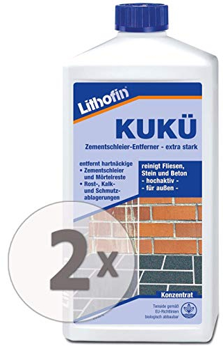 2x Lithofin Kukü Zementschleier-Entferner - Betonreiniger - Steinreiniger - 1 Liter - extra stark - hochaktiv