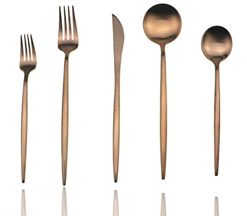 JASHII 18/10 Stainless Steel 20-Piece Matte Rose Gold Flatware Set,Dinner Knife Fork Salad Fork Dessert Spoon, Service for 4, Luxury Silverware Cutlery Utensil Sets