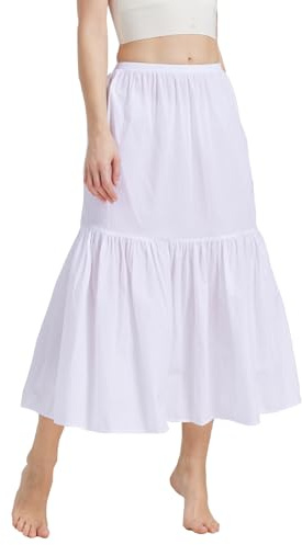 BEAUTELICATE Jupon sous-Jupe sous-Robe Lingerie en Pur Coton avec Plissée Longue Mi-Longue Ample Grande Taille De Femme Fille Été(Blanc-85cm, M)
