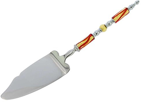 Glass Of Venice Italian Murano Glass Cake Server - Red Gold Waves