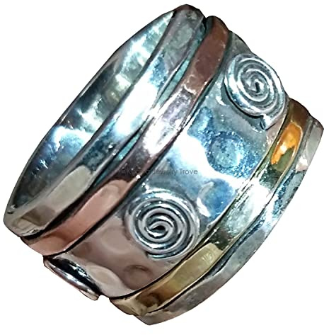 Angst Ring für Meditaion, 925 Sterling Silber Band, Spinner Ring aus Messing und Kupfer für Frauen, Geschenkring zum Muttertag Größe 7