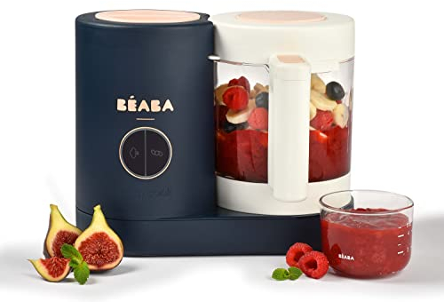 BÉABA - Babycook Neo - 6 in 1 Babynahrungszubereiter - Schonender Dampfgarer - Glaskrug und Garkorb aus Edelstahl - Mitternachtsblau