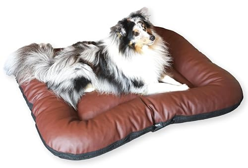 4L Textil Slitstark hundbädd av konstläder hundmadrass Ella hundsoffa hundkudde hundmadrass hundbädd djurkudde färg och storlek valbara från M till XL (L – 110 x 90 cm, brun)