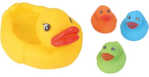 Brigamo Premium Badeente Familie, Badeenten Mama und 3 x Quietscheenten Baby, Badewannenspielzeug