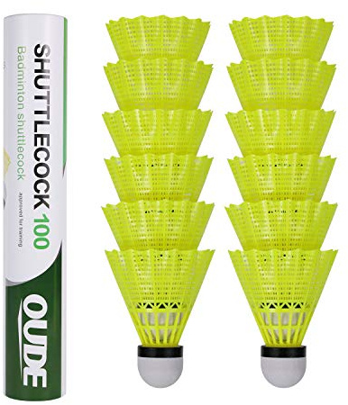 OUDE Badminton Nylon Federn, 12 Röhren für Indoor/Outdoor Spiele Sport Training Modell 100