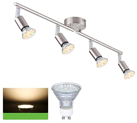 Tomshine Plafonnier LED 4 Spots orientables, Argent 4 x 4W GU10 Barre Spot Plafond LED Eclairage intérieur pour Salon Salle à Manger Cuisine Couloir