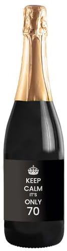 Bottiglia di Prosecco Personalizzato DOC Spumante Extra Dry - Keep Calm it's only. - Idea Regalo per compleanno e idea regalo per anniversario (0,75L, Nero)