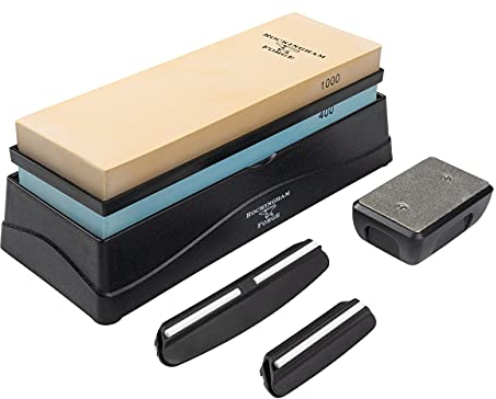 Rockingham Forge Juego de Piedras de Afilar, Cerámica, Grit 400/1000-2 x Guías de Cuchillas, Estuche y Ecualizadores de Piedras