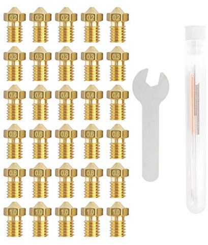 iMetrx 30 PCS V6 3D Drucker Düsen Set,Qualitäts-Messing düsen+Reinigung Werkzeuge Kit (0.2mm/0.3mm/0.4mm/0.6mm/0.8mm/1.0mm) Printers Extruder Zubehör,for Anycubic i3 Mega - Prusa i3