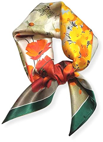 PoeticEHome Fyrkantig sjal i 100 % ren mullbärssilke, 66 x 66 cm, scarf för kvinnor, huvudduk, presentförpackad, 27x27(68x68cm)