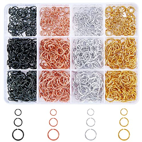 PandaHall 1200pcs Open Jump Rings 12 Styles 6/8/10mm Ungelötet O-Ring 18/20 Gauge Mini-Metallring-Anschlüsse Für Ohrring Halskette Schmuck Schlüsselanhänger Herstellung, Gold/Rosa/Splitter/Schwarz