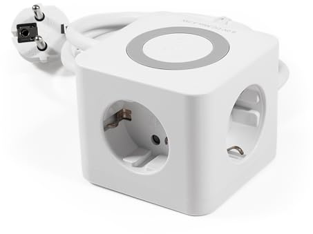 MC Power Tischsteckdose Anschlussdose | BW-03 | Steckdosenwürfel Steckdosenadapter Mehrfachsteckdose, 3X Steckdose, 2X USB-A, 1x USB-C, QI Wireless Charger
