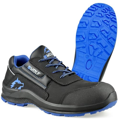BWOLF Spire S3 Zapatos de Seguridad para Hombre S3, Impermeables, Resistentes al Aceite, Antideslizantes con tecnología de Agarre 4x4 con Suela Intercambiable ergonómica 45