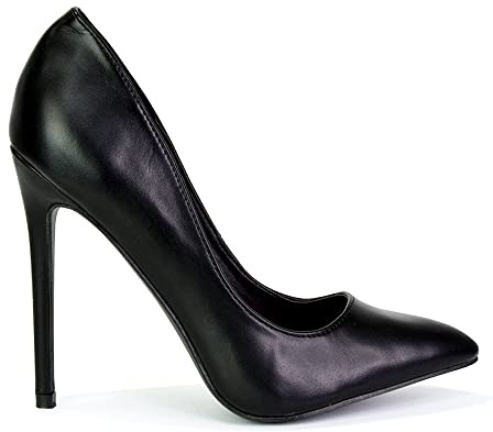Womens Stiletto High Heel Pointed Pumps Ladies Party Clubbing Work Court Shoes Size 3-9 (Black Synthetic Leather, Numeric_8)