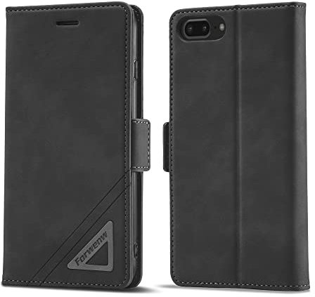 LOLFZ Hülle für iPhone 7 Plus iPhone 8 Plus iPhone 6 Plus iPhone 6S Plus, Premium PU Leder Handyhülle Kartenfach Ständer Seitlicher Magnetisch Klapphülle Stoßfeste Schutzhülle - Schwarz