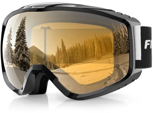 Findway Gafas de Esquí, Mascara de Esqui para Ski y Snowboard Hombre Mujer Adultos Juventud Jóvenes OTG Compatible con Casco Anti Niebla Protección UV Naranja Gafas de Ventisca