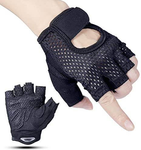 Gants de sport respirants, noirs gants d'entraînement de force légers, antidérapants pour levage de poids, exercice, gym (S)