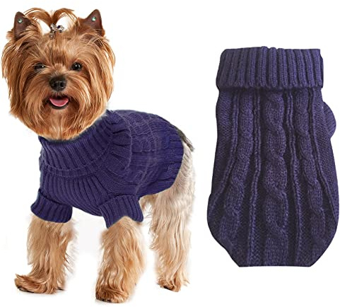Hundepullover für kleine Hunde Mädchen Junge, XS Yorkie Pullover XXS Welpe Doggie Pullover Winter Warm Hund Rollkragen Strickwaren Pullover für Chihuahua Herbst Winter Kaltes Wetter, Lila XS