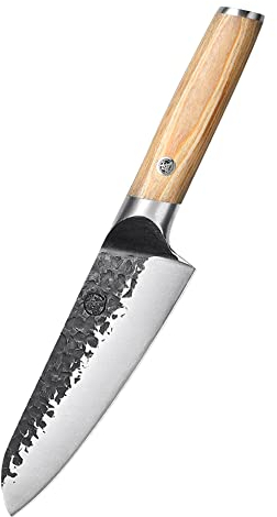 MITSUMOTO SAKARI Japanese Hand Forged Kitchen Knife, 7 inch Professional Santoku Chef Knife, High Carbon Stainless Steel Kitchen Cooking Knife (Pakkawood Handle)