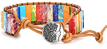 Dochais Piedra Natural, Brazalete de Los 7 Chakras, Energético Protección para Hombres y Mujeres (Color)