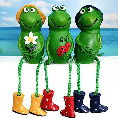 3 Stück Frosch Figuren Garten Deko: Frösche Miniteich Deko Set niedlichen Frösche Gartendeko Tiere Frosch Harz Statue für Außen Teichschale Zinkwannen Terrassenteich Balkon Terrasse Dekoratio