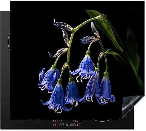 KitchenYeah© Protezione Piano Induzione 59x52 cm Cucina Copri Fornelli Proteggi di Cottura Antiscivolo Tappetino Giacinto - Fiori - Blu - Naturale - Nero