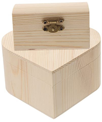 NUOBESTY Aufbewahrungsbox aus Holz 2 Stück Herz und Rechteckform Handgefertigt Blanko Selbstgemacht Bastelset Bemalbare Schmuck und Spielzeugkiste für Kreative Organisation Schmuckaufbewahrung