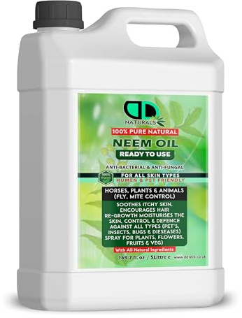 DD Organic Neem Oil A Natural Garden Bug Spray for Plants & Horses.- Insect Repellent & Bug Repellent for House, skin Care, Hair Growht (5 LITRE)