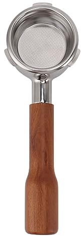 58mm 3 Ears Stainless Steel Bottomless Portafilter Wooden Coffee Handle Cup Filter Basket Replacement for Barsetto Symmetrical Coffee Machines, Detachable and Easy to Clean (C1